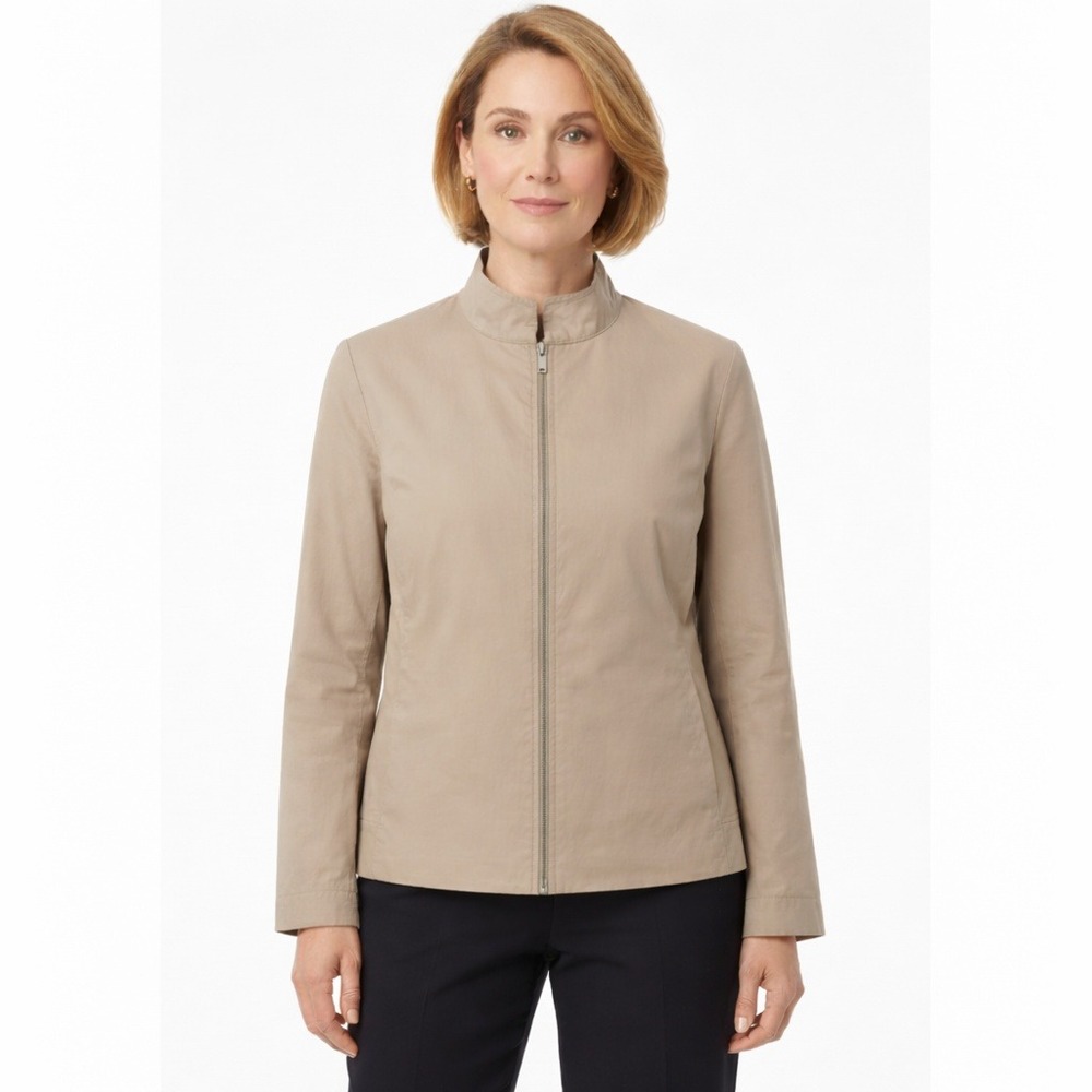 Eileen Fisher Blazer Polished Ramie Stretch Full Zip Windbreaker Jacket Tan‎ M